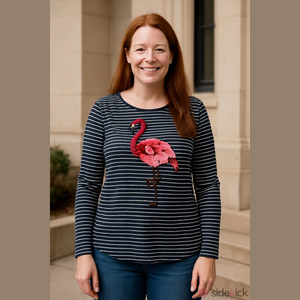 Crown & Ivy Cotton Striped Animal Flamingo Sequin Top Women Size M